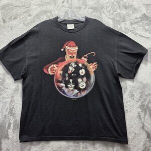 Vintage Kiss Shirt Mens XL Black Christmas Psycho Circus Band Tee Santa 2003 00s